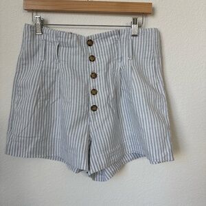 Abercrombie & Fitch Women's Blue and White Striped Shorts with Belt